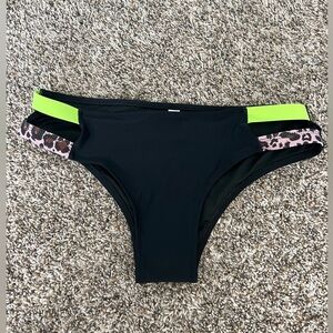 Beachsissi Black Bikini Bottoms with Leopard and Green Detail